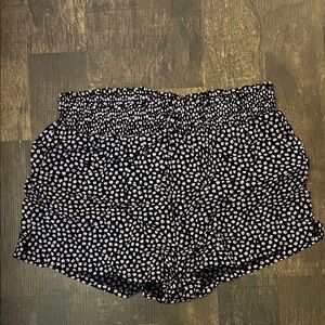 High-Waist Black Floral Smocked Waist Shorts